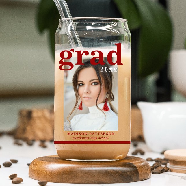 Photo Graduation Party Elegant Modern Script Can Glass (Creator Uploaded)