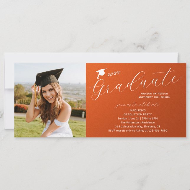 Photo Graduation Party Elegant Modern Script Invitation (Front)