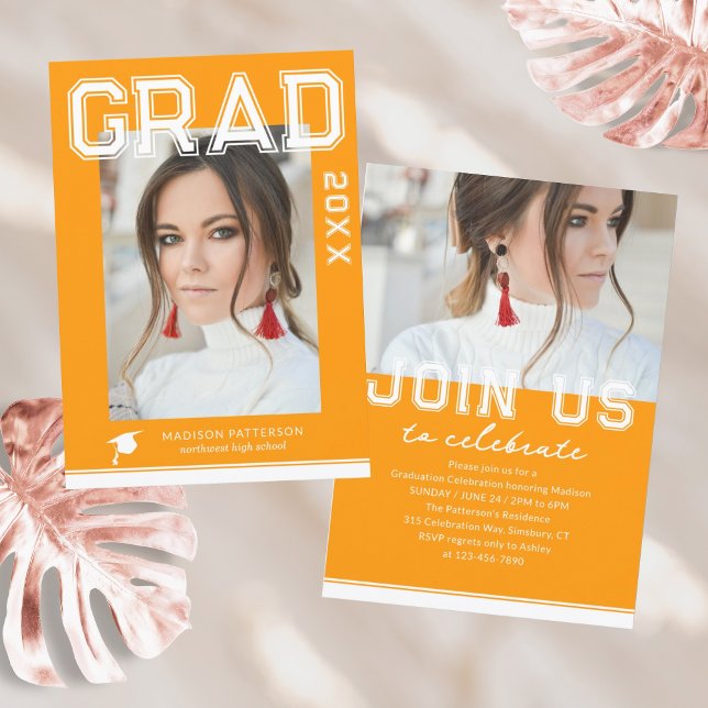 Photo Graduation Party Elegant Modern Script Invitation (Creator Uploaded)