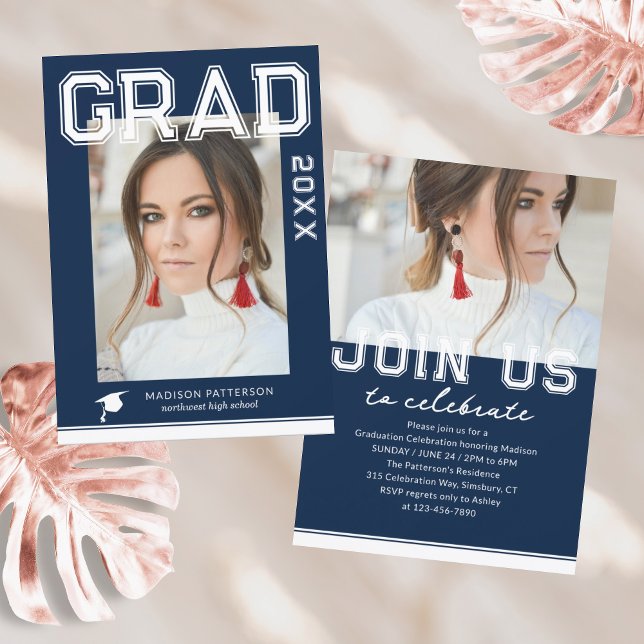 Photo Graduation Party Elegant Modern Script Invitation (Creator Uploaded)