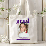 Photo Graduation Party Elegant Modern Script Tote Bag<br><div class="desc">Photo Graduation Party Elegant Modern Script Tote Bag feature your favourite photo with the simple purple text "Grad (year)" and your name and personalised graduation details on the front. Perfect for the grad as a graduation gift or graduation party decor. Created by ©2023 Evco Studio www.zazzle.com/store/evcostudio</div>