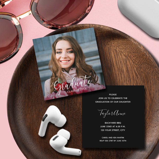 Photo Graduation Party Enclosure Card (SMALL 2.5" x 2.5" graduation invitations - hand out to friends and family,  put in announcements)