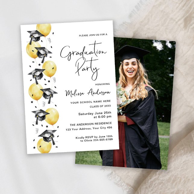 Photo Graduation Party Hats and balloons Invitation (Creator Uploaded)