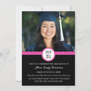Photo Graduation Party Invitation Black Pink