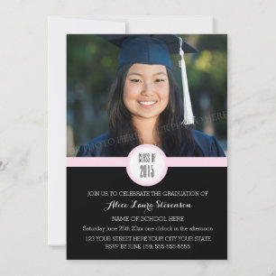 Photo Graduation Party Invitation Black Pink