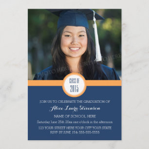 Photo Graduation Party Invitation Blue Orange