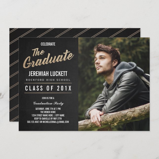 Photo Graduation Party Invitation | Chalkboard (Front/Back)