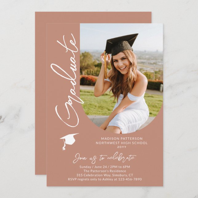 Photo Graduation Party Modern Elegant Script Invitation (Front/Back)