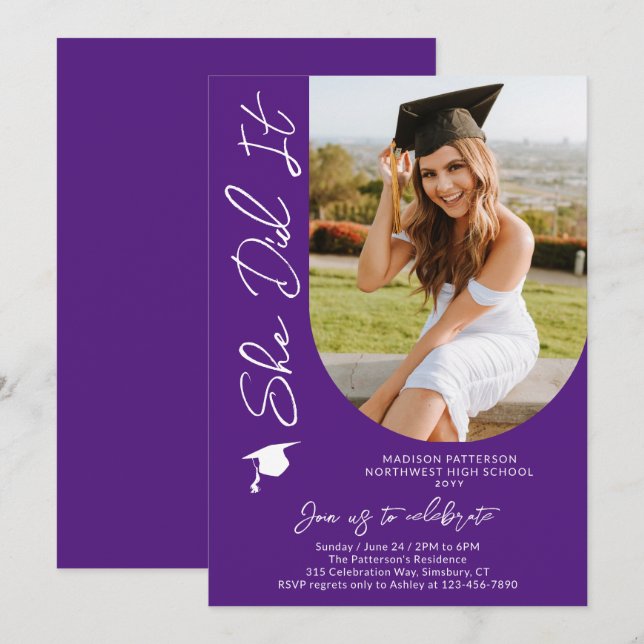 Photo Graduation Party Modern Elegant Script Invitation (Front/Back)