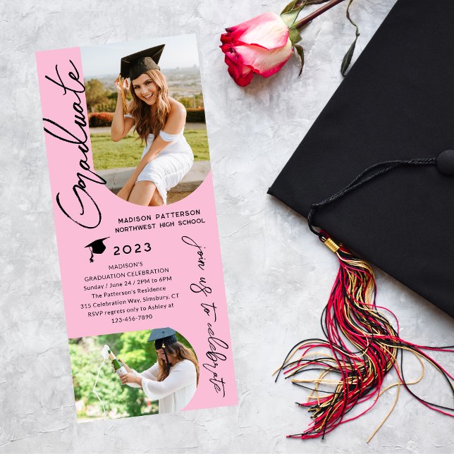 Photo Graduation Party Modern Elegant Script Invitation (Creator Uploaded)