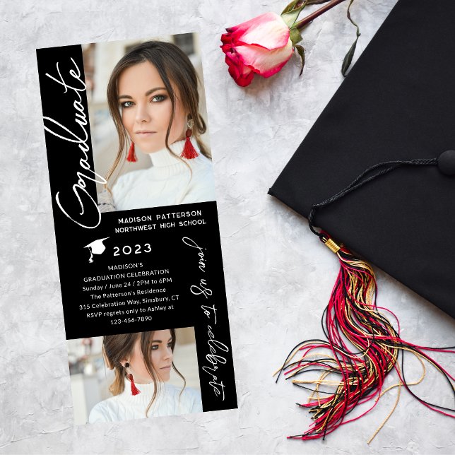 Photo Graduation Party Modern Elegant Script Invitation (Creator Uploaded)
