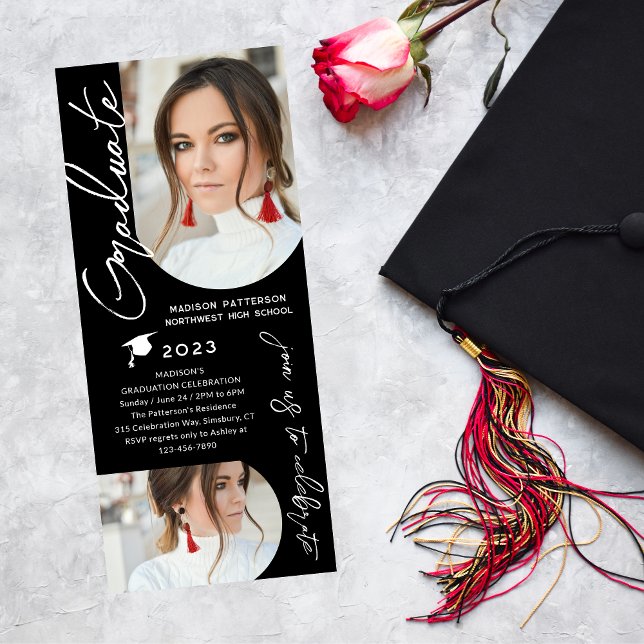Photo Graduation Party Modern Elegant Script Invitation (Creator Uploaded)