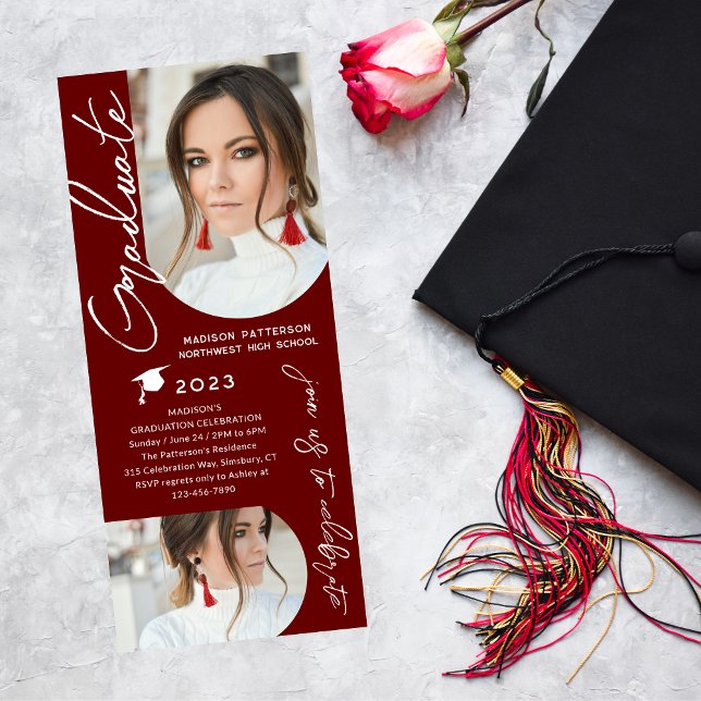 Photo Graduation Party Modern Elegant Script Invitation (Creator Uploaded)