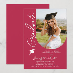Photo Graduation Party Modern Elegant Script Invitation