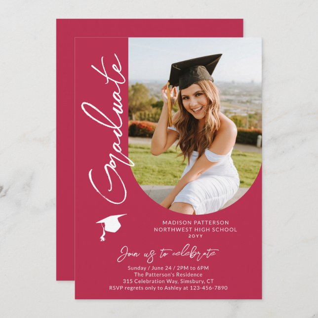 Photo Graduation Party Modern Elegant Script Invitation (Front/Back)