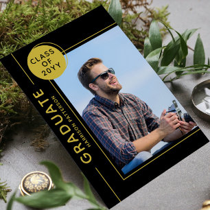 Photo Graduation Party Modern Script Black Gold