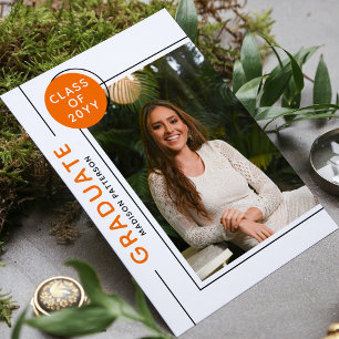 Photo Graduation Party Modern Script Black Orange