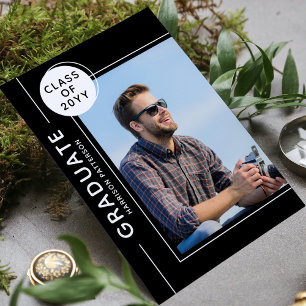 Photo Graduation Party Modern Script Black White