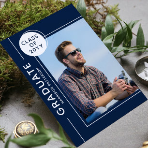 Photo Graduation Party Modern Script Blue White