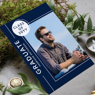 Photo Graduation Party Modern Script Blue White