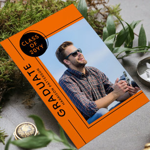 Photo Graduation Party Modern Script Orange Black