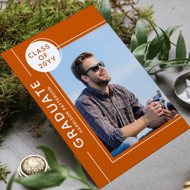 Photo Graduation Party Modern Script Orange White (Creator Uploaded)