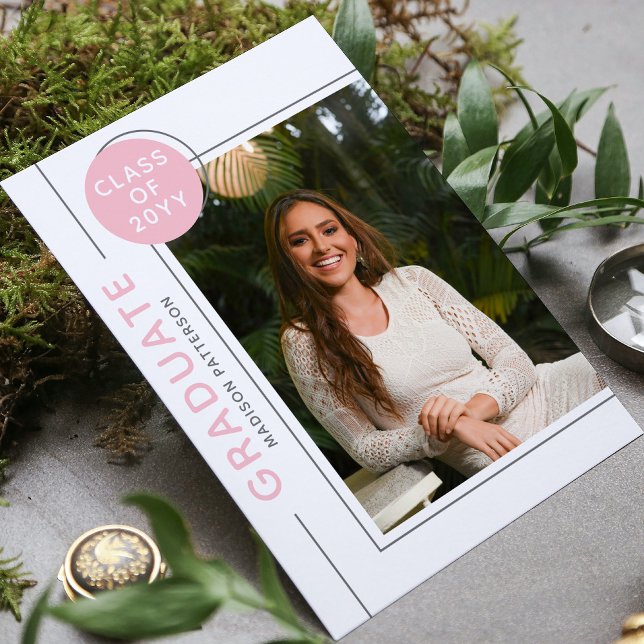 Photo Graduation Party Modern Script Pink Grey (Creator Uploaded)