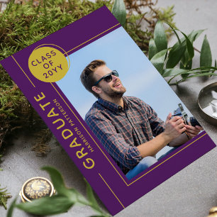 Photo Graduation Party Modern Script Purple Gold