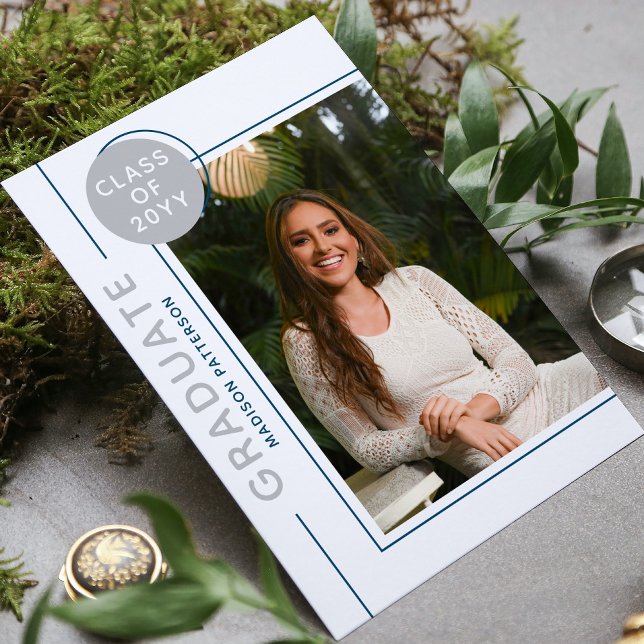 Photo Graduation Party Modern Script Silver Blue (Creator Uploaded)