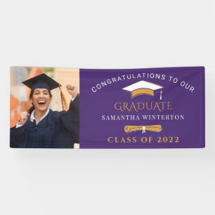 Photo Graduation Party Purple Gold Grad 2026 Banner