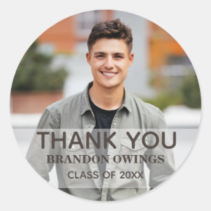 Photo Graduation Party Thank You Name Year  Classi Classic Round Sticker