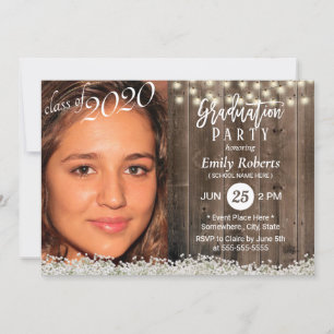 Photo Graduation Rustic Baby's Breath Floral Invitation