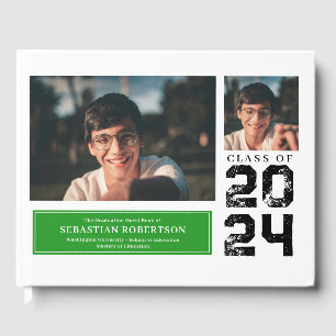 Photo Graduation School Green and White Guest Book