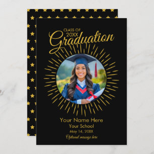 Photo Graduation Star Announcement (Black & Gold)