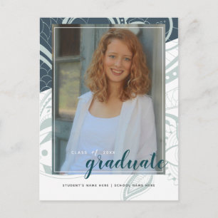 Photo Graduation Teal Grey Postcard