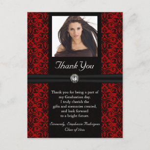 Photo Graduation Thank You Card Black/Red Damask