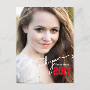 Photo Graduation Thank You Postcard Red