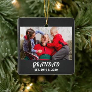 Photo Grandad Established Bold White Typography Ceramic Ornament