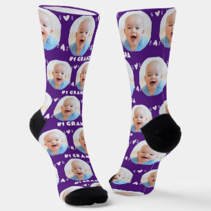 Photo Grandpa Purple Baby Child Father's Day Socks