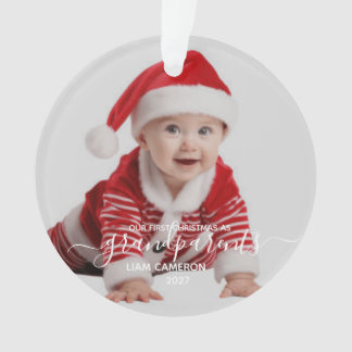 Photo Grandparents First Christmas White Script Ornament