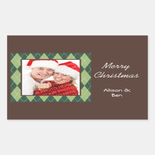 Photo green argyle Merry Christmas large sticker