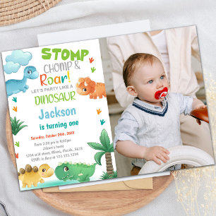 Photo Green Dinosaur Birthday Invitations