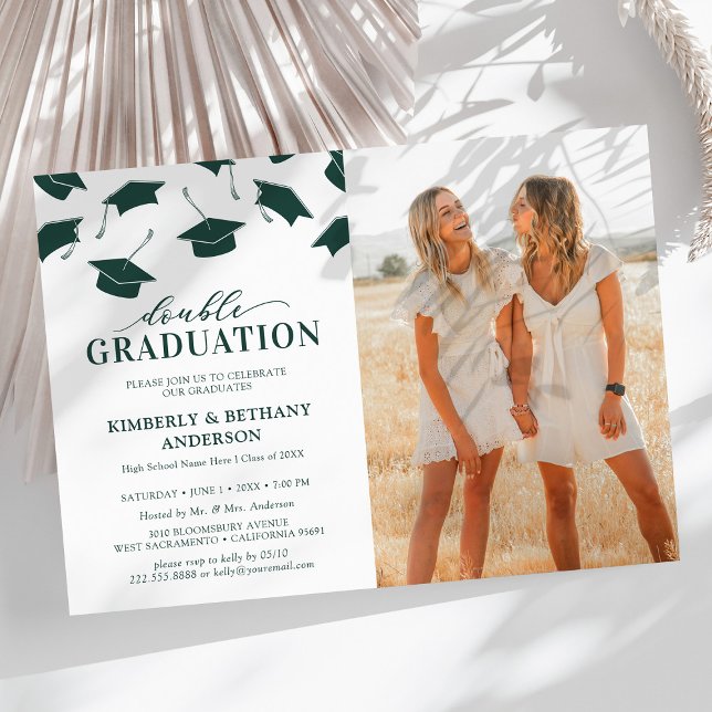 Photo Green Double Graduation Party Invitations (Creator Uploaded)