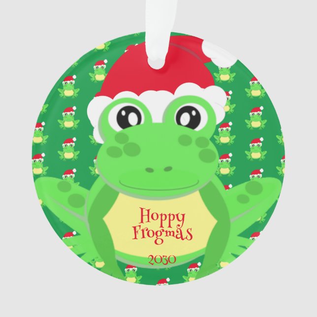 Photo Green Frog Santa Hat Pattern Cute Christmas Ornament (Front)
