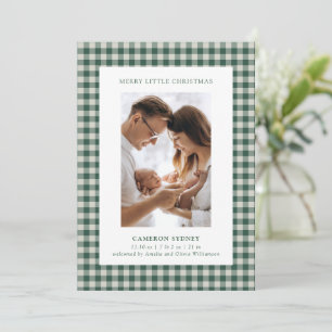 Photo Green Gingham Plaid Baby's First Christmas Holiday Card