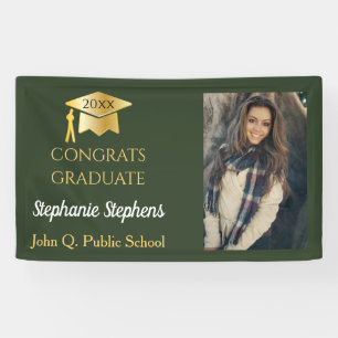 Photo Green Gold Congrats Graduate Name   School Banner