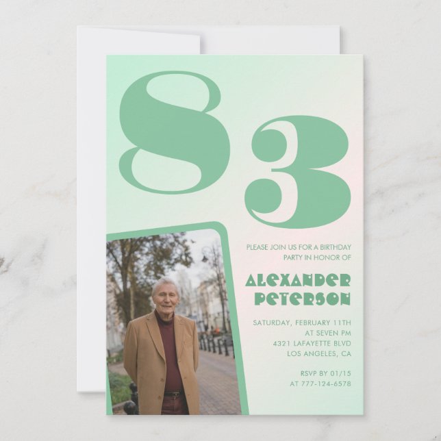 Photo Green Gradient 83rd birthday  Invitation (Front)