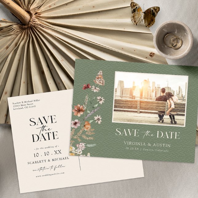 Photo Green Save The Date Postcard (Creator Uploaded)