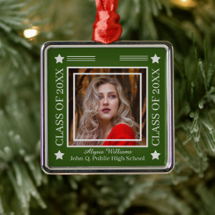 Photo Green SIlver Class of 2022 Graduation Metal Ornament