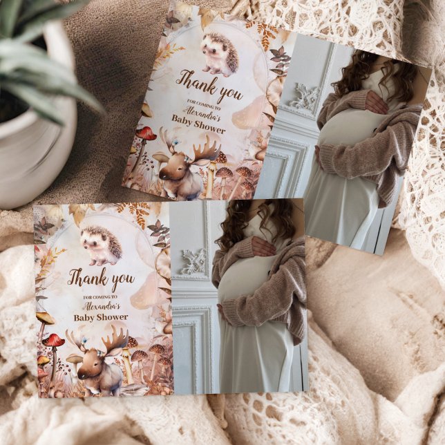 Photo Greenery Forest Animals Woodland Baby Shower Thank You Card (Creator Uploaded)